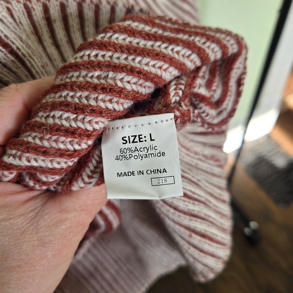 Striped Cowl Neck Sweater in Brown and White - Picture 4 of 4